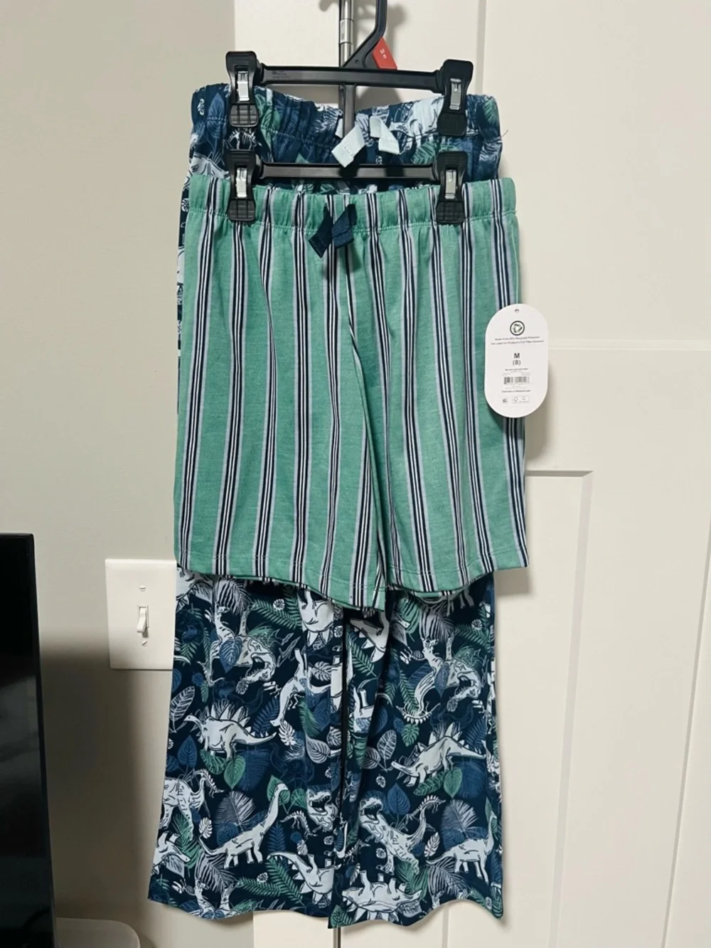 NWT Wonder Nation Boys Dinosaur & Striped 2-Piece Sleep Pants & Shorts
